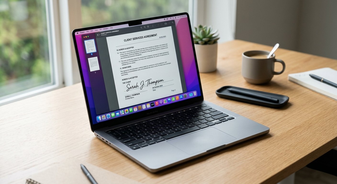 A professional digital signature on a document.