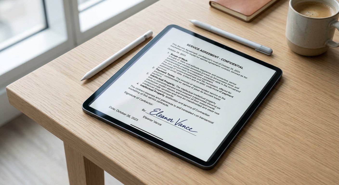 Transparent digital signature on a screen.