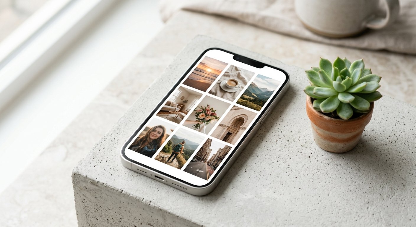 A smartphone displaying a perfectly finished photo collage.