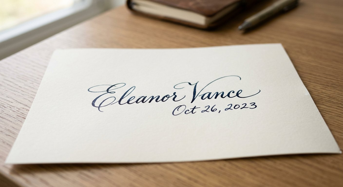 A close-up shot of a signature on paper ready for scanning.