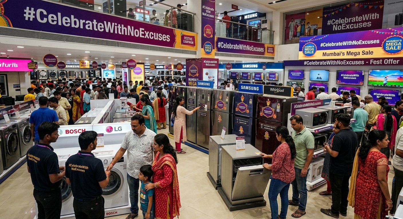Busy retail scene at Reliance Digital during the festival sale.