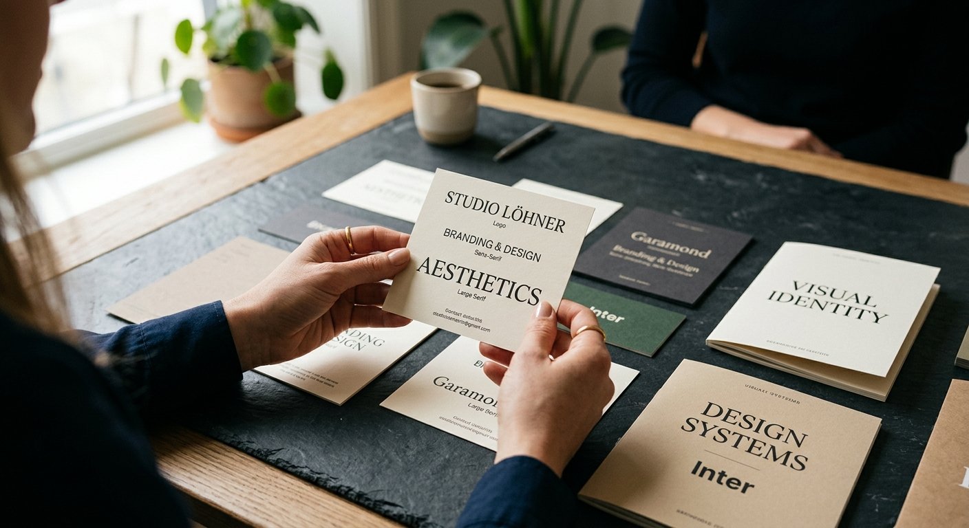 Professional designer presenting brand identity proposals and contracts.