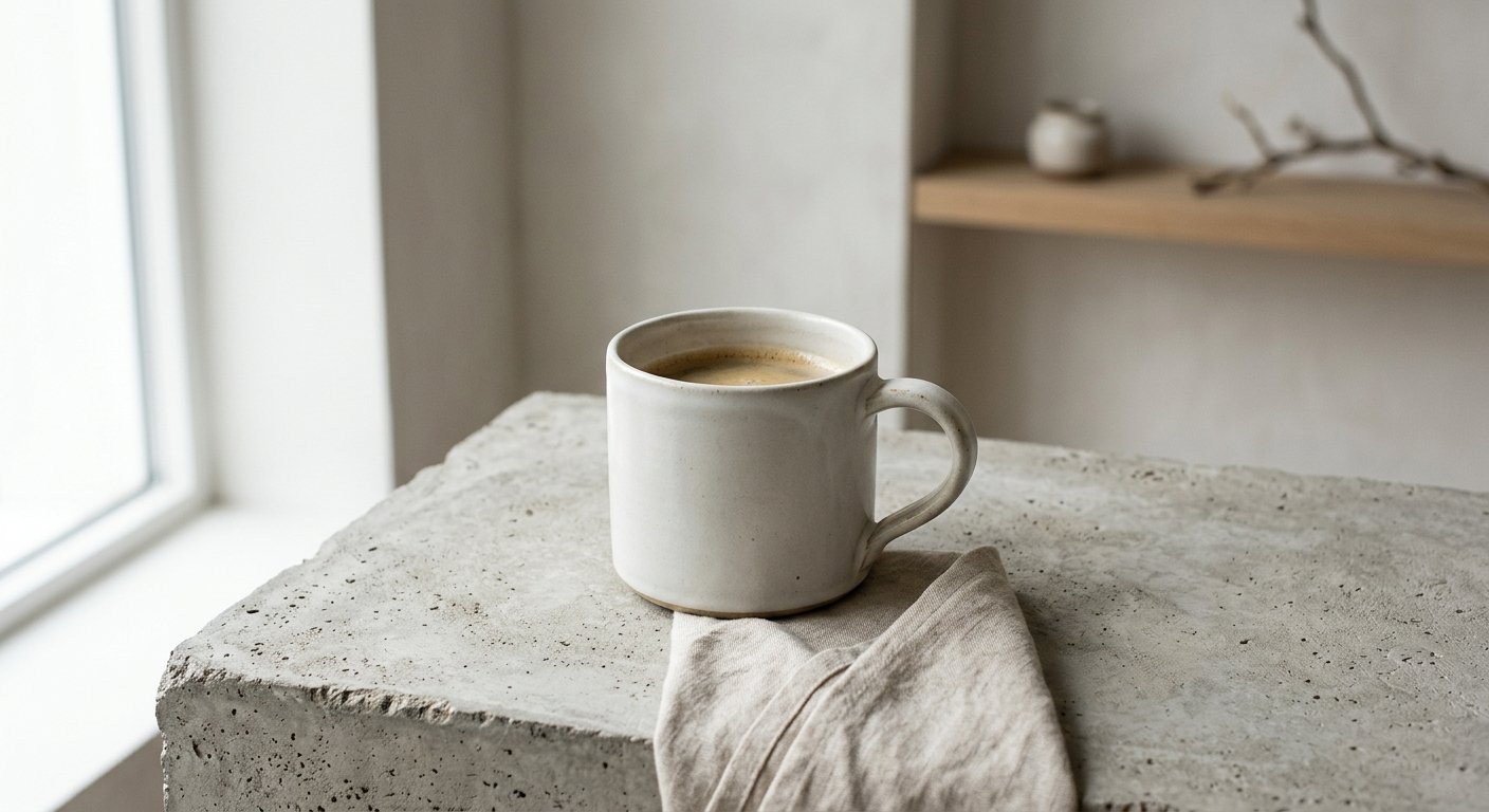 A minimalist product photography setup with clean lighting and neutral tones.